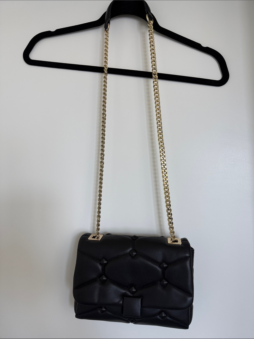 Zara Black Quilted Shoulder Bag with Gold Chain Strap